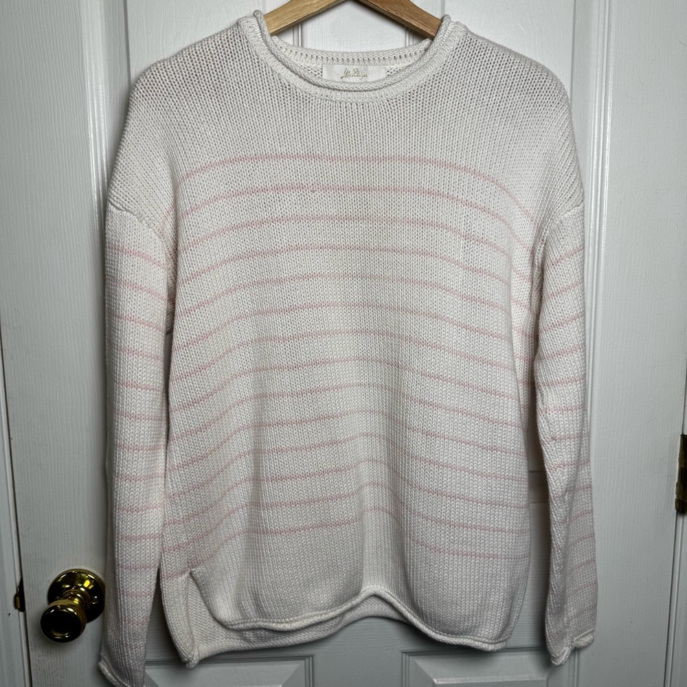 Lilly Pulitzer Lotan Roll Neck Sweater Pink Stripe 100% Cotton Size M Coastal